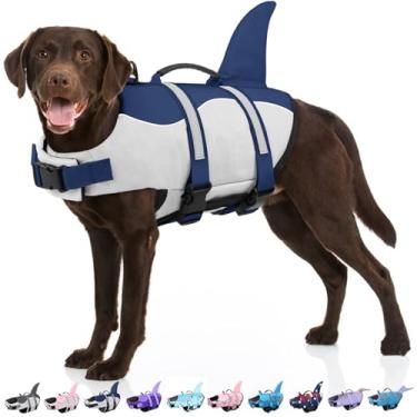 Imagem de Bess Bridal Colete salva-vidas para cães – Colete salva-vidas de tubarão para natação – Traje de banho refletivo para cães pequenos, médios e grandes – preservador salva-vidas de alta flutuabilidade