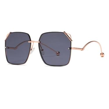 Imagem de VFDHN Óculos de sol polarizados UV400 de metal feminino, masculino, com armação protetora solar, para acampamento (rosa dourado e cinza)