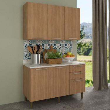 Imagem de Cozinha Compacta 120cm 3 Peças, 5 Portas e 3 Gavetas Freijó