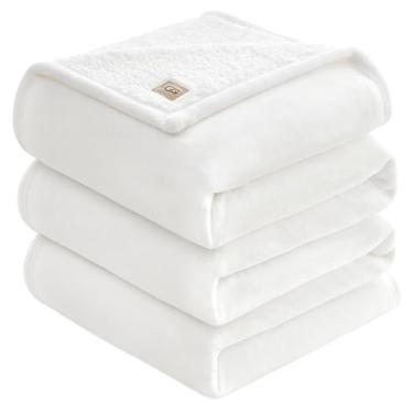 Imagem de UGG Ariana King/California King Cobertor de lã macio reversível macio felpudo aconchegante cobertor grande lavável na máquina decoração de quarto para sofás grandes, 279 cm x 228 cm, neve branca