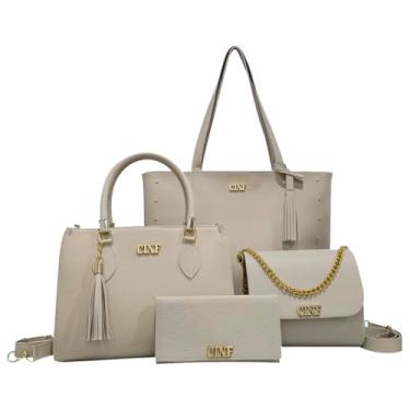 Imagem de Kit Bolsa Feminina Sacola Grande + Bolsa Média + Tira Colo + Carteira (Marfim)