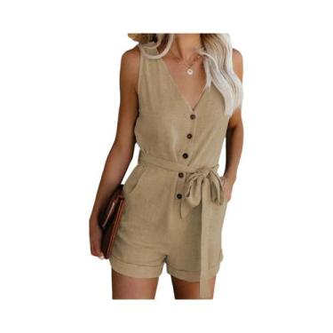 Imagem de Macacão Feminino Verão - Casual, Decote V, Shorts e Estilo Europeu, BR