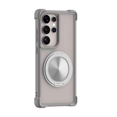 Imagem de MVVKKY Para Galaxy S24 Ultra Luxury Magnetic Ring Stand Holder Case Carregamento sem fio (para Galaxy S24 Ultra/cinza)