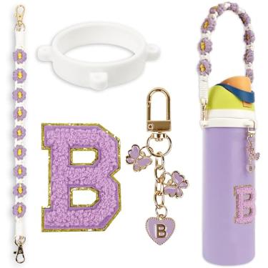 Imagem de Conjunto de pingentes de letras fofas compatível com garrafa de água Owala 680 g, 946 ml, 1,13 g, Owala Kids, copo de café Owala FreeSip – Inclui alça de alça, para acessórios Owala & Stanley Cup