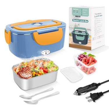 Imagem de HOLDRUBY Lancheira elétrica 75 W aquecida para alimentos 12 V 24 V 110 V aquecedor de alimentos portátil para carro/caminhão/aquecimento doméstico lancheira com recipiente SS 1,5L 304, garfo colher e