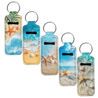Imagem de KEIAHUAN Conjunto de 5 porta-chaves para batom portátil com tema de praia, estrela-do-mar, estilo havaiano, protetor labial, para bolsa e mochila
