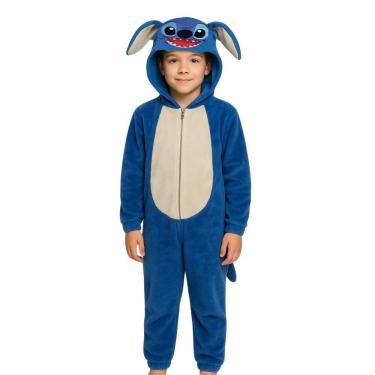 Imagem de Pijama Macacão Infantil Azul Fantasia Soft Fleece Divertido