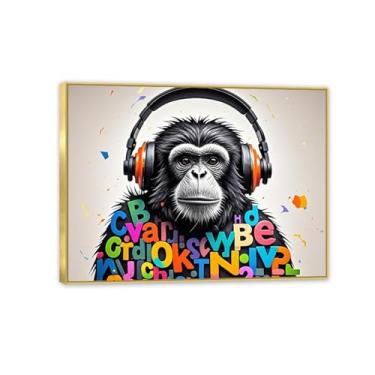 Imagem de Macaco gorila animal pintura inspiradora imagens pôsteres impressões arte música é vida macaco pintura impressão banksy arte de parede para sala de estar escritório decoração de parede 80 x 60 cm