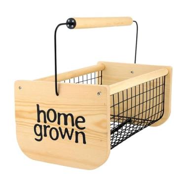 Imagem de Santa Barbara Design Studio Cesta de colheita de jardim de flores vegetais de malha de madeira e metal, 40,6 cm C x 23 cm L x 17,8 cm A, cultivada em casa