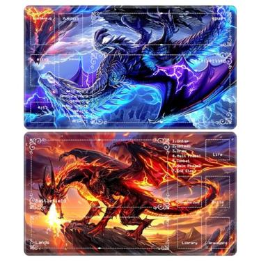 Imagem de Playmat for MTG with Zones (2 Pack), Card Game Mat Non-Slip Rubber Base and Stitched, 24 x 14 inch TCG Play Mat for MTG and Other Card Games, Blue and Red Dragons