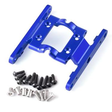 Imagem de MORFUM CNC Aluminum Skid Plate Transmission Mount Bracket Gearbox Base Center Frame Brace Plate Compatible with FMS FCX18 LC80 1/18 RC Crawler Car Upgrades (Blue)