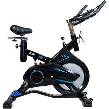 Imagem de Bicicleta Ergométrica Spinning Pro, Preta e Azul, Monitor LCD, Freio Mecânico, Suporta 100kg
