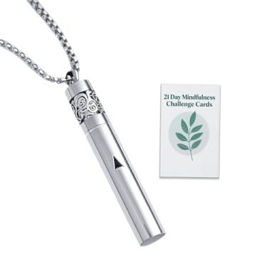 Imagem de phaxud Colar de respiração mindfulness e difusor de óleo essencial para mulheres e homens, presente 2 em 1, joia de aço inoxidável para equilíbrio interno, foco diário, ioga e meditação, 3.5 inches