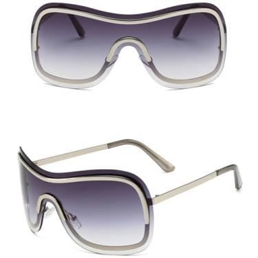 Imagem de JRLLFD Óculos de sol sem aro grandes, feminino, masculino, peça única, viseira, máscara, à prova de vento, grandes tons, uv400 (cinza)