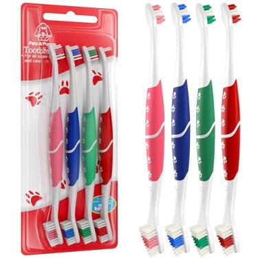Imagem de Escova de dentes para cães e gatos com cerdas macias – Fácil limpeza dos dentes e cuidados dentários, escova de dentes antiderrapante de cabeça dupla para animais de estimação de médio e grande porte