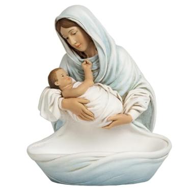 Imagem de Grace4Joy Porta-terço da Virgem Maria, estátua de Madonna e Criança de 15 cm, decoração de casa católica, estátua de mãe abençoada pintada à mão, presentes religiosos