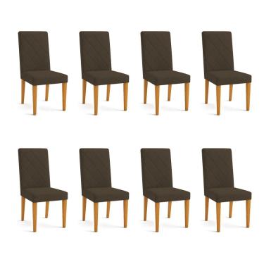 Imagem de Kit 08 Cadeiras de Jantar Estofada Siena Veludo Marrom Pés Trapézio Castanho - Pallazio