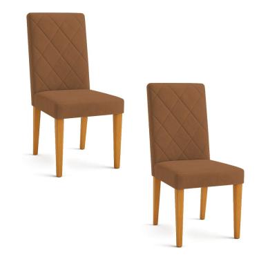 Imagem de Kit 02 Cadeiras de Jantar Estofada Siena Veludo Pés Trapézio Castanho - Pallazio Cor: Bege