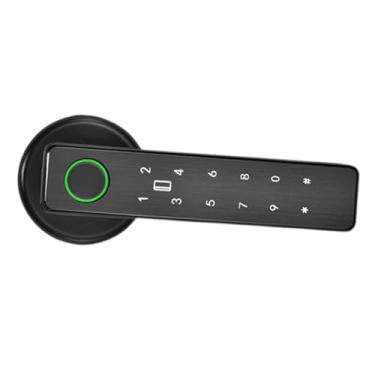 Imagem de WeiLaiKeQi Maçaneta de porta inteligente com suporte para vários idiomas, senha, fechadura digital eletrônica de alta segurança com chaves físicas para portas de, Preto