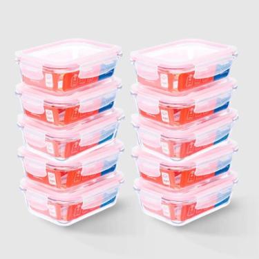 Imagem de Kit com 10 Potes de Vidro Herméticos Retangulares 640ml Marmita Ideal 