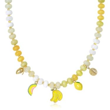 Imagem de KissYan Colar com pingente feminino de contas com pingente de cereja, morango, limão, abacaxi, frutas, moderno, verão, praia, joias para presentes, Cobre, Sem Pedra Preciosa