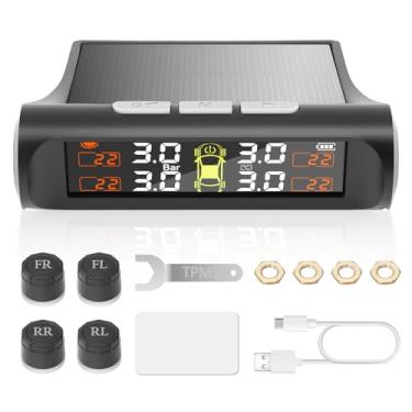 Imagem de Sistema de monitoramento de pressão de pneu com carga solar, sistema de monitor de pressão de pneu TPMS com 4 sensores externos e 5 modos de alarme, monitoramento de pressão e temperatura em tempo