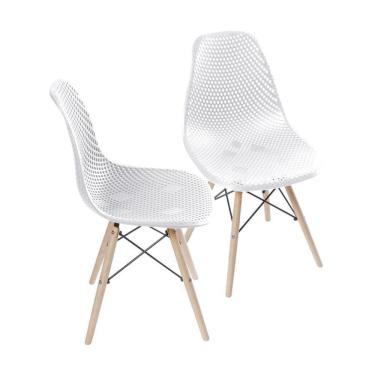 Imagem de Kit 2 Cadeiras Boxbit Colmeia Base Em Madeira Branca