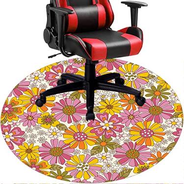 Imagem de Tapete de cadeira de escritório com flores, textura de flor, tapete de cadeira de mesa para piso de madeira de escritório em casa, protetor de piso de pilha baixa, redondo de 91 cm