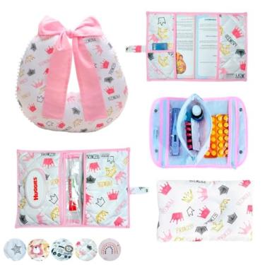 Imagem de Porta Remédios Portátil + Porta Fraldas, lenço e Pomada + Almofada Amamentação + Porta Caderneta + Travesseiro Anatômico(PRINCESS)