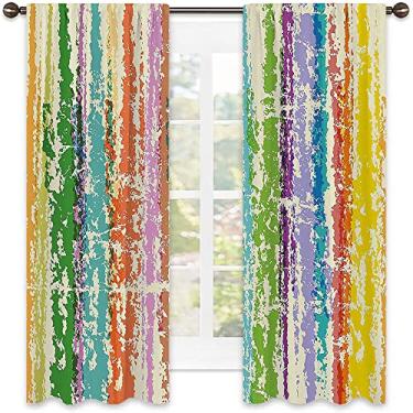 Imagem de Cortinas blecaute coloridas para quarto - Cortinas escurecidas com isolamento térmico para sala de estar, L 132 x C 239 cm, multicolorido