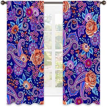 Imagem de Cortina com isolamento térmico Paisley, estampa artística paisley, cortinas blackout com absorção de som para decoração de sala de jantar/festa, L 132 x C 150 cm