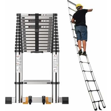 Imagem de Escada Telescópica 5 6 7 8 M Para Trabalho Ao Ar Livre Em Loft Doméstico, Escadas De Extensão Telescópica Para Serviço Pesado, Escada Retrátil Dobrável De Alumínio, Carg, Black, 7m/23 ft