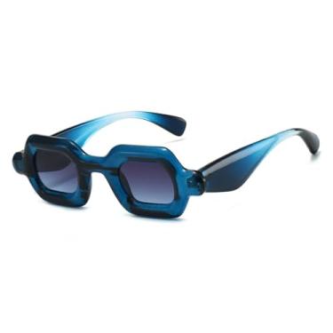 Imagem de HPIRME Óculos de sol retrô feminino quadrado pequeno, colorido, estiloso, pernas largas, masculino, punk, gradiente, uv400 (azul, cinza, azul)
