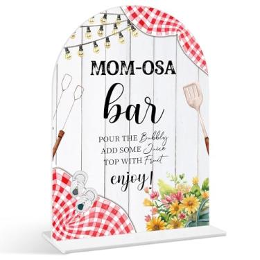 Imagem de Placa de bar Mom-osa - Placa de chá de bebê para churrasco, 1 pacote com placa de acrílico com suporte, decoração de mesa de festa reveladora de gênero, suprimentos de chá de bebê no quintal (SE42)
