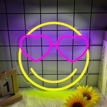 Imagem de Placa neon Smile Face, placas de neon de LED engraçadas para decoração de parede, luz neon regulável para quarto, sala de jogos, quarto de crianças, decoração de bar, placas de iluminação USB para