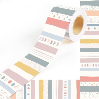 Imagem de Borda de quadro de avisos Boho de 15 m, decoração de sala de aula pastel, borda de boletim arco-íris, acabamento de borda de bolinhas para professores, material de volta às aulas, decoração de sala de