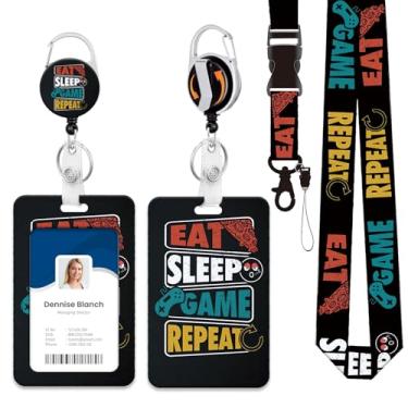 Imagem de CosyCheer Suporte de crachá de identificação resistente com cordão, clipe retrátil para carretel de crachá, cordões para porta-cartões de identificação verticais rígidos para escritório, escola,