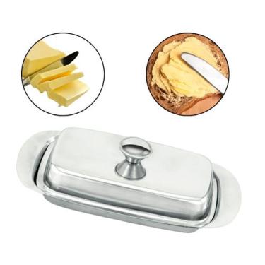 Imagem de Manteigueira Retangular Funda Aço Inox com Tampa Prateada - Losan