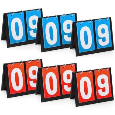 Imagem de Hiboom 6 peças placar flipper 2 dígitos placar marcador portátil mesa flip placar para voleibol, basquete, tênis, beisebol, esportes, jogos, vermelho e azul