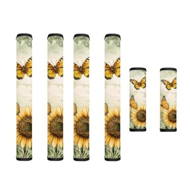Imagem de Hwzdsyxl Capas de maçanetas de geladeira de forno com estampa de borboleta de girassol, 6 peças, maçanetas de geladeira para utensílios de cozinha, decoração para lava-louças, micro-ondas, forno