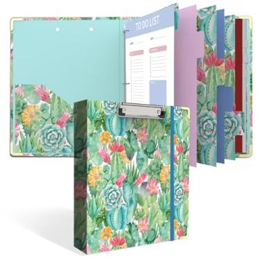 Imagem de Fichário de 3 anéis, fichário redondo de 2,5 cm com prancheta, abas divisórias, mangas de bolsa com zíper de PVC e planejadores de listas de tarefas, fichário decorativo para escola, material de