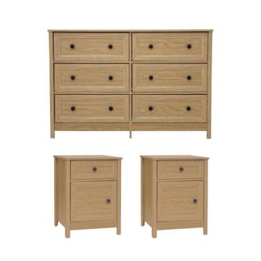 Imagem de Cômoda 6 Gavetas + 2 Mesas De Cabeceira Ditália -217 -112 Carvalho