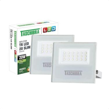 Imagem de Kit 2 Refletor Holofote Taschibra Led Tr Slim 20w Verde Prova Da água Ip65 Branco Bivolt