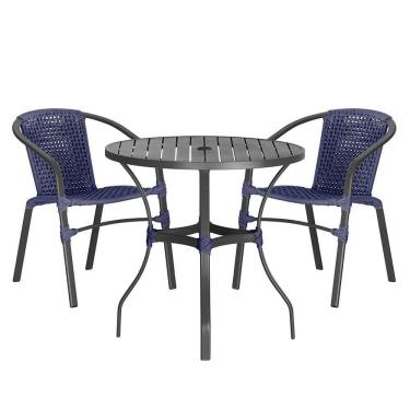 Imagem de 02 Cadeiras Floripa E Mesa Roma 100cm Preta Trama Azul