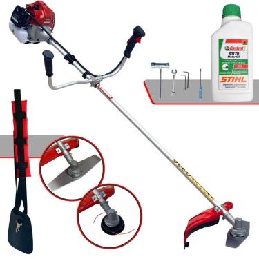 Imagem de Roçadeira Aparador de Grama À Gasolina Kawashima BCJ431L 43cc 1,7HP de Alta Performance Completa Com Carretel Nylon + Lâmina 2 Pontas + ÓLEO STIHL 2T