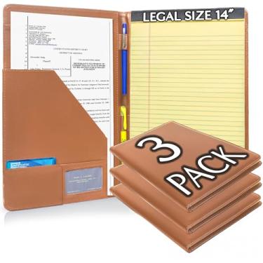 Imagem de Pasta de tamanho legal, pasta de portfólio de 21 x 35 cm para bloco jurídico, pasta profissional para entrevistas de emprego, reuniões de negócios e advogados (bronzeado de sela) (pacote com 3)