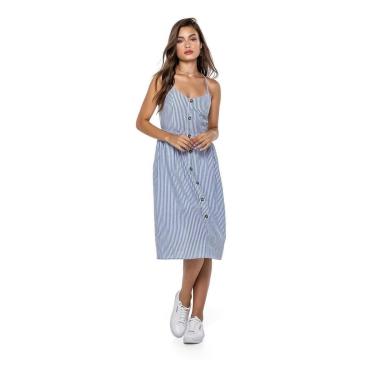 Imagem de VESTIDO FEMININO ENFIM MIDI DECOTE V ALCA FINA LISTRADO AZUL M-Feminino