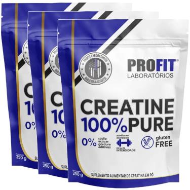 Imagem de Kit 3x Creatina Monohidratada Pura 250g Refil Profit Labs-Unissex