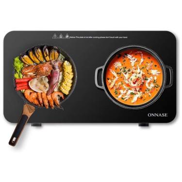 Imagem de Cooktop de Indução Elétrico Portátil com 2 Queimadores e Controle Digital, 110V 1800W, ONNASE, Preto