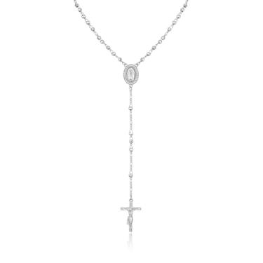 Imagem de Colar de rosário com cruz de Virgem Maria, Virgem de Guadalupe, longo, dourado, prata, rosário, cruz católica, contas, crucifixo, joias femininas, presente religioso para confirmação de batismo